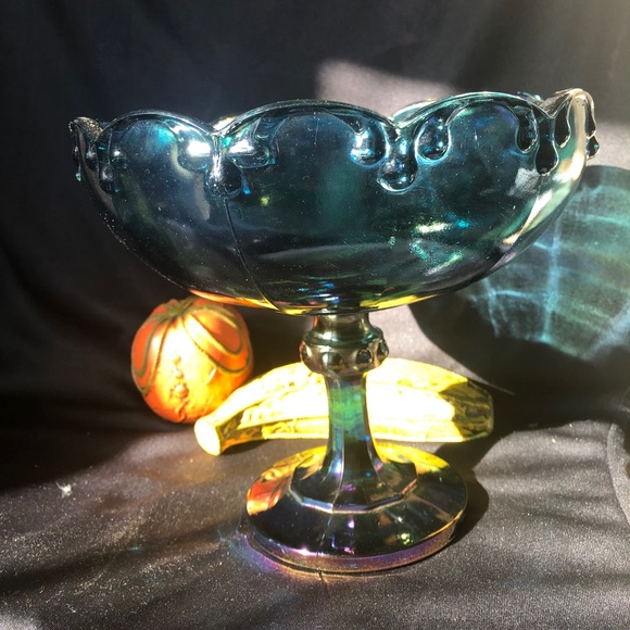 Carnival glass pedestal fruit bowl circa 1950 EUC - Picture 10 of 15
